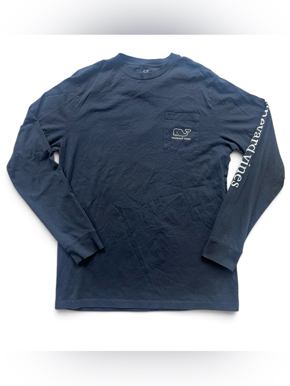 Vineyard Vines Navy Long-Sleeve Pocket Tee with Sleeve Logo